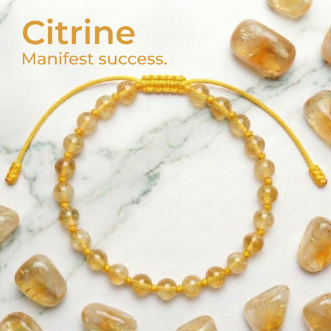 Hand-knotted 6mm natural golden yellow Citrine gemstone bracelet with an adjustable minimalist closure.