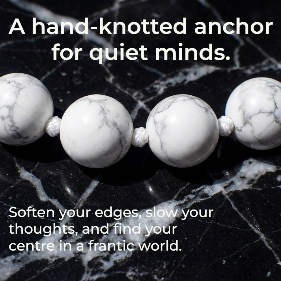 Hand-knotted 6mm natural white Howlite gemstone bracelet with an adjustable minimalist closure.