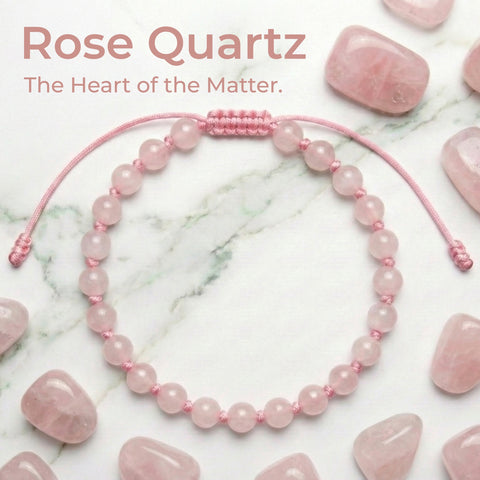 Hand-knotted 6mm natural soft pink Rose Quartz gemstone bracelet with an adjustable minimalist closure.